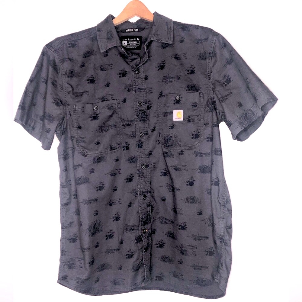 Carhartt Rugged Flex Relax fit Short Sleeve button down camp shirt Gray …